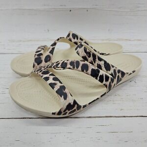 Crocs Kadee II Leopard Womens 8 Tan Slip On Slide Sandals Lightweight 206894